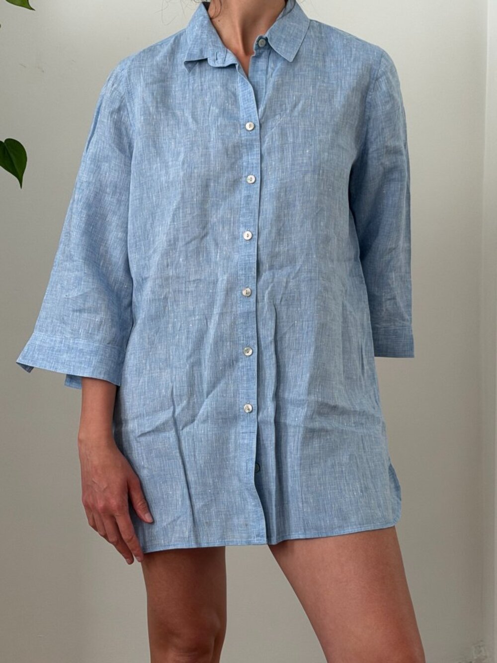Chico's Chambray Linen Blend Shirt Dress Blue Size 1